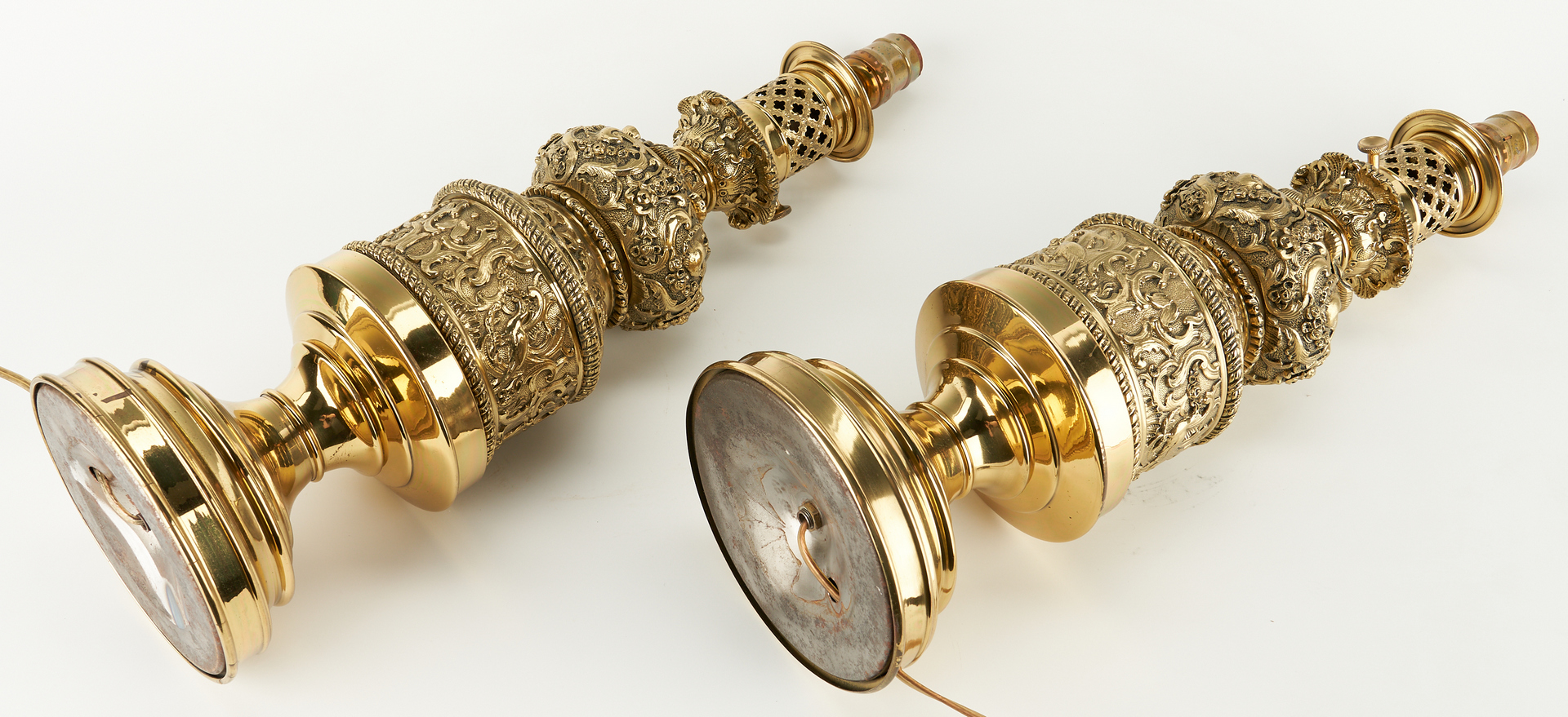 Lot 448: Gilt Bronze Astral Lamp & Gilt Bronze Oil Lamps, 3 items