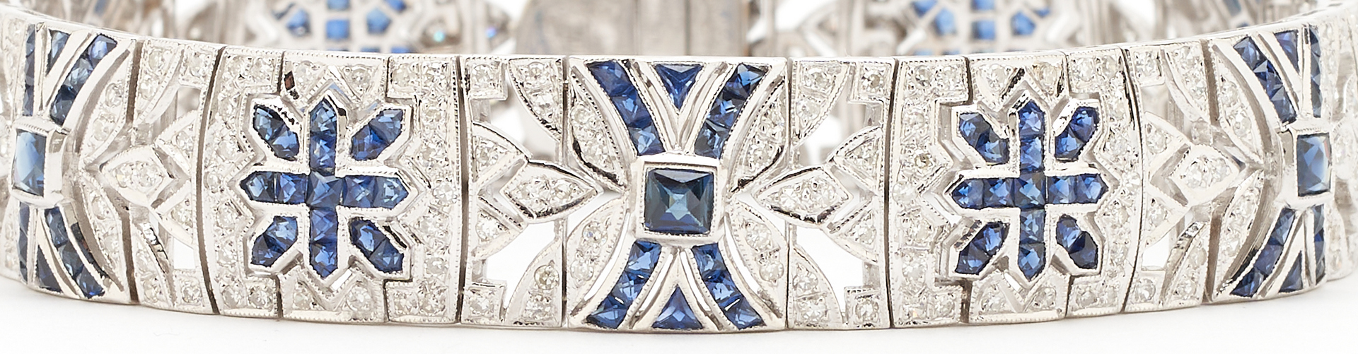 Lot 44: 14K Art Deco Diamond & Sapphire Bracelet