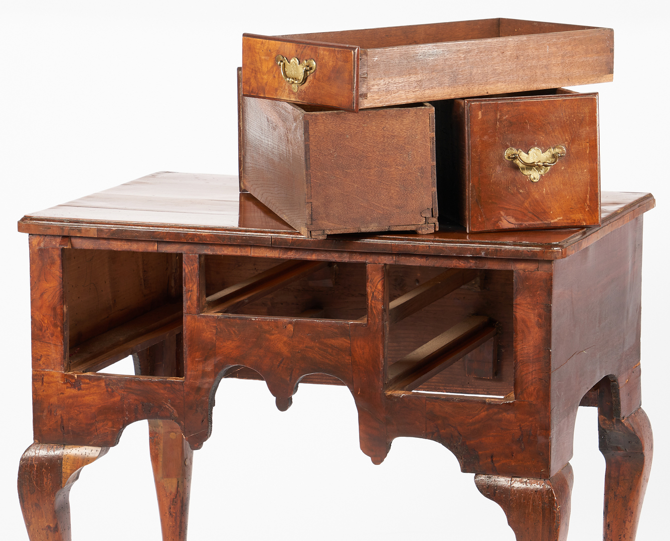 Lot 459: British Figured Walnut Lowboy or Dressing Table