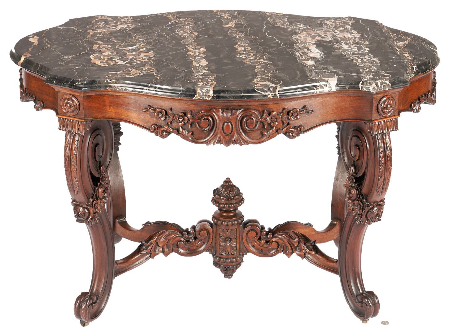 Lot 460: Victorian Rosewood Center Table, Portoro Marble Turtle Top