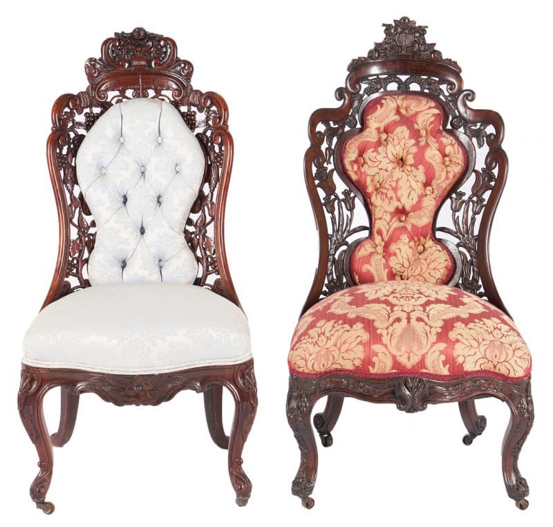 Lot 463: 2 Victorian Rosewood Side Chairs, attrib. Baudouine & Belter
