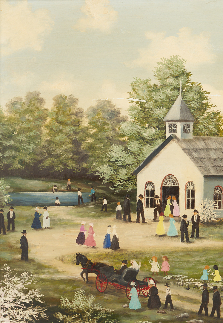 Lot 482: Rosa Brooks Beason KY Folk Art Amish Church Scene
