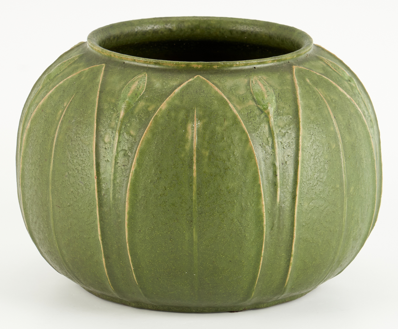 Lot 526: Grueby Art Pottery Low Vase, Green Matte Glaze
