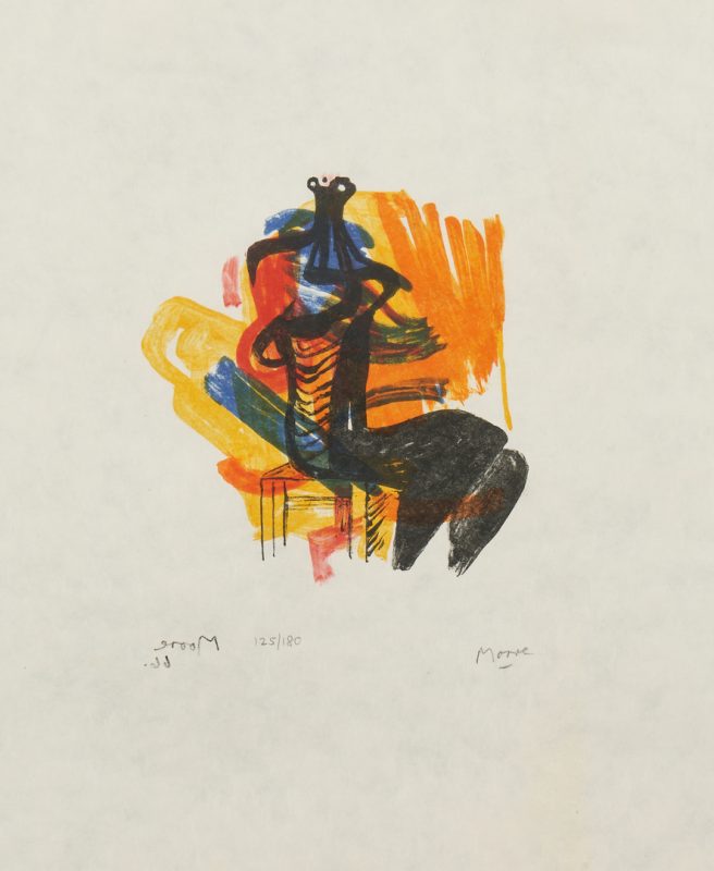 Lot 564: Henry Moore, Black Seated Figure on Orange Ground
