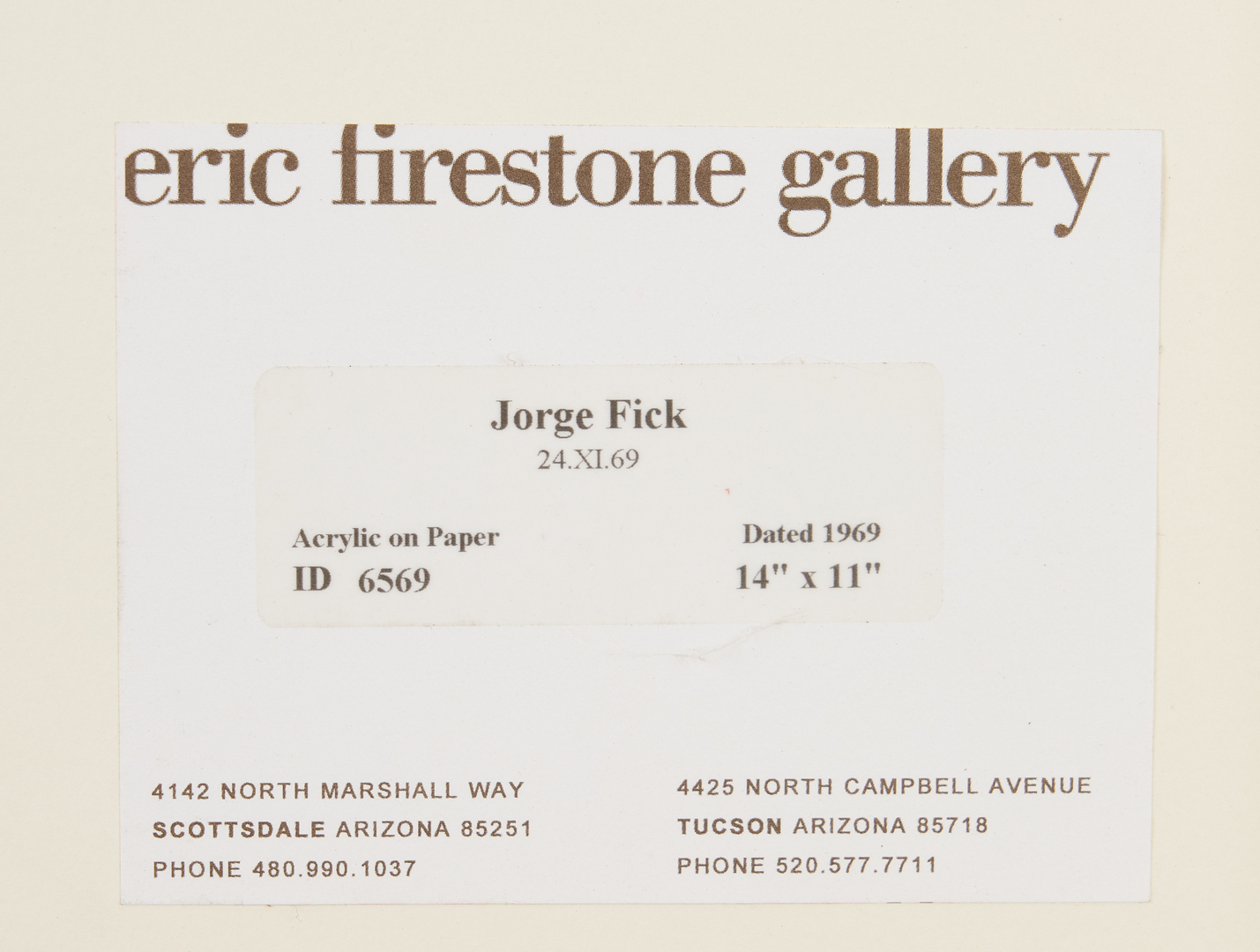 Lot 597: 2 Jorge Fick Abstract Paintings, Tan and Black