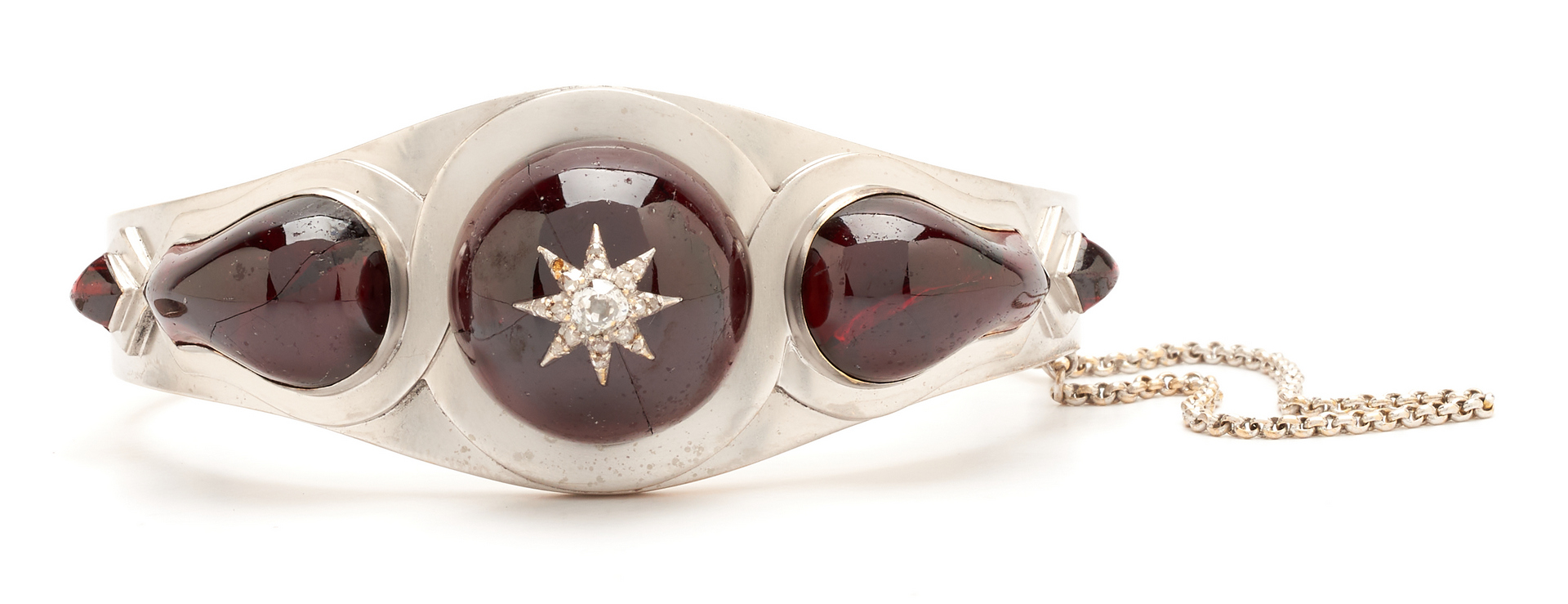 Lot 59: Art Deco 14K Diamond & Garnet Bracelet & Earrings