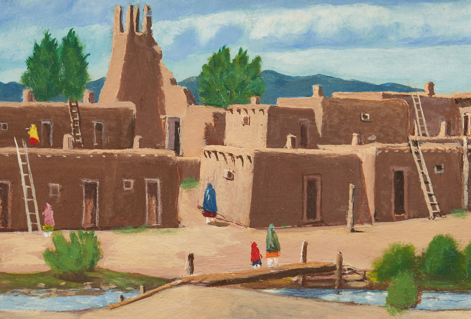 Lot 627: Albert Lujan O/B Painting, Taos Pueblo
