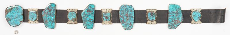 Lot 632: Native American Sterling Silver, Large Turquoise Stone Concho Belt