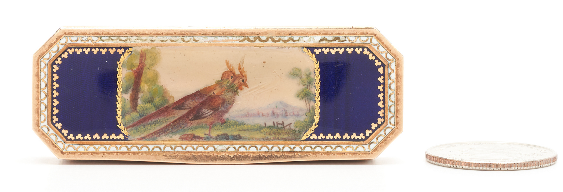 Lot 63: French 14K Gold & Enamel Decorated Pill Box