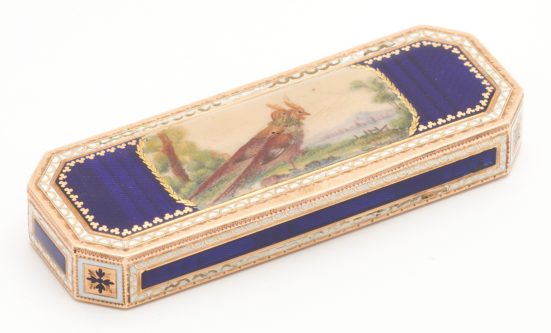 Lot 63: French 14K Gold & Enamel Decorated Pill Box