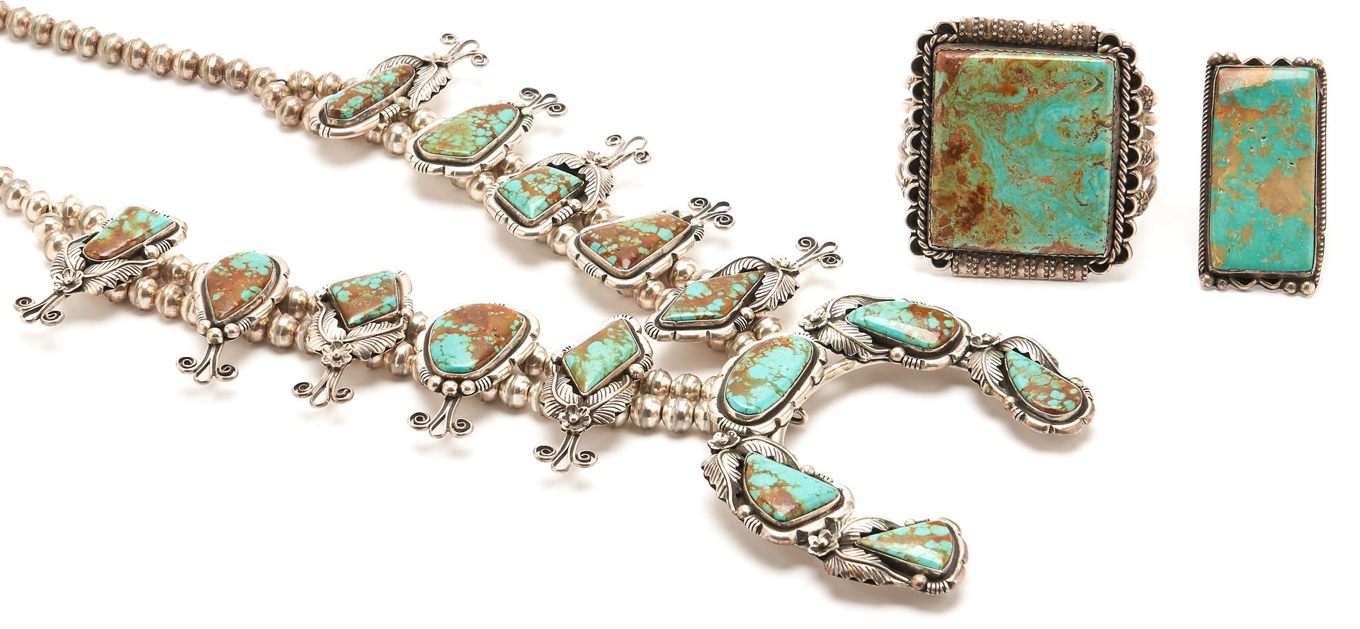 Lot 644: 3 Navajo Sterling & Boulder Turquoise Jewelry Items
