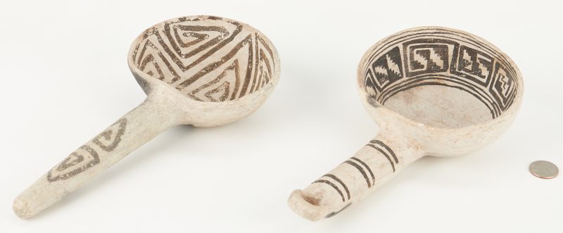 Lot 681: 2 Anasazi Black on White Pottery Ladles