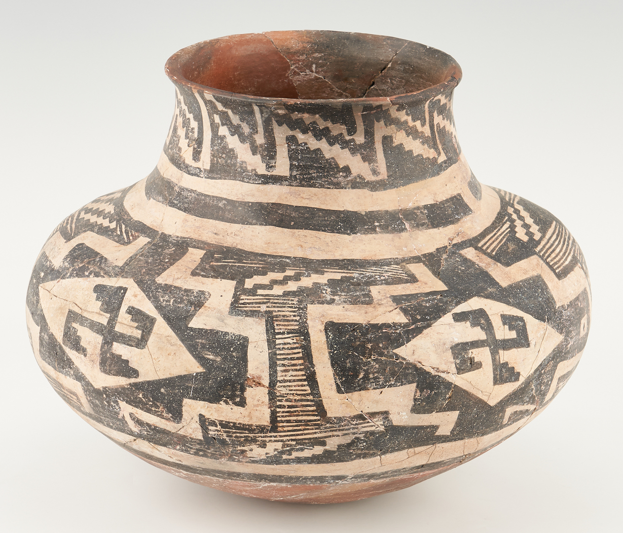Lot 685: Large Early Anasazi Pottery Olla, Black & White on Red