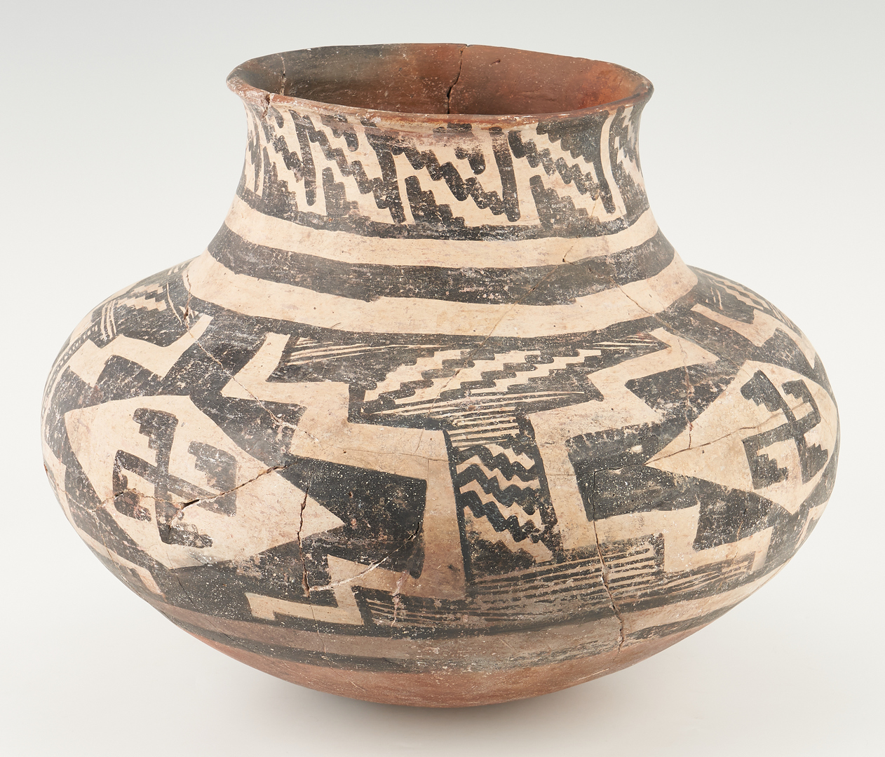 Lot 685: Large Early Anasazi Pottery Olla, Black & White on Red