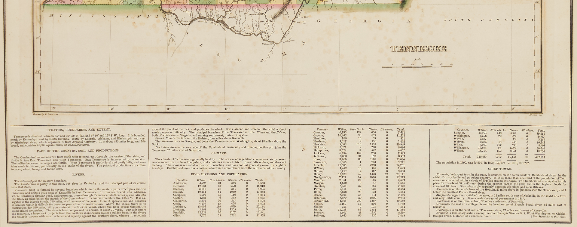 Lot 714: Tennessee Map, Lucas, Carey, & Lea, 1822