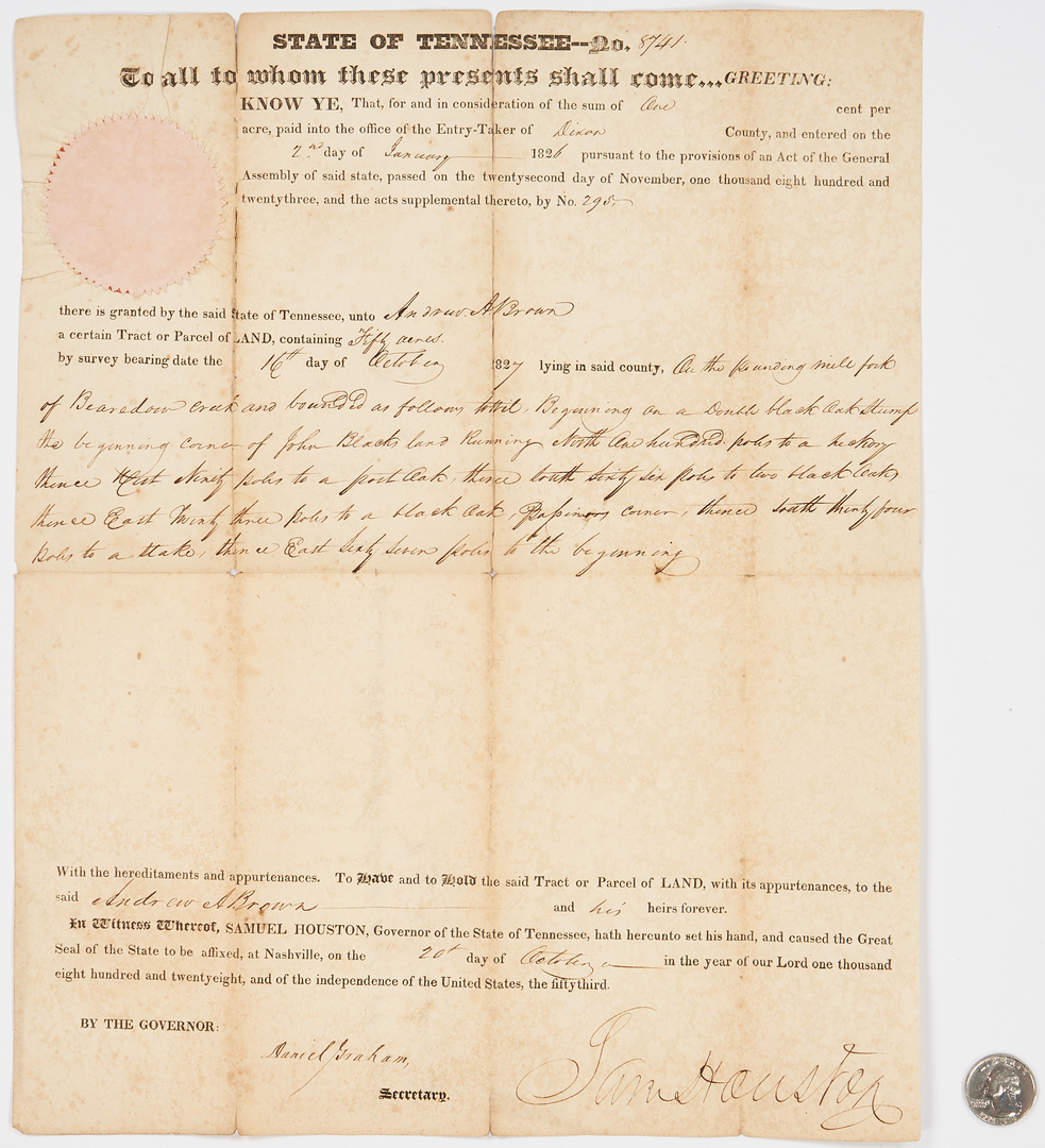 Lot 745: Sam Houston Signed Land Grant, 1827