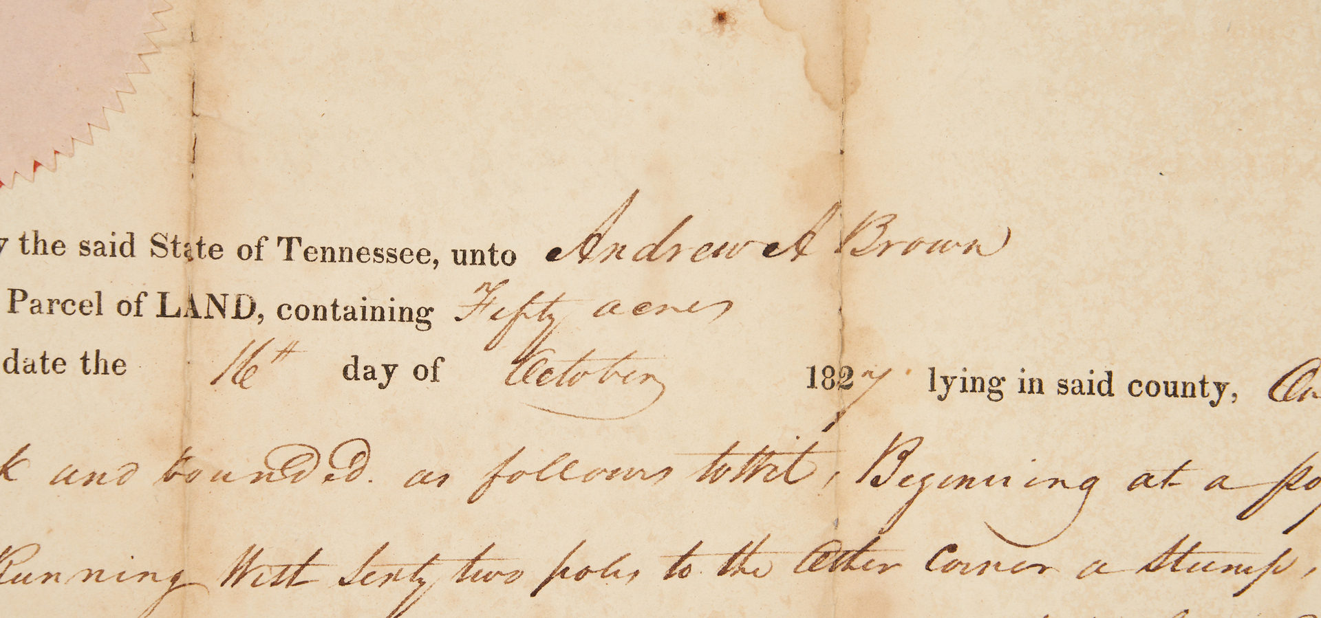 Lot 746: Sam Houston Signed Land Grant, 1827, 2 of 2