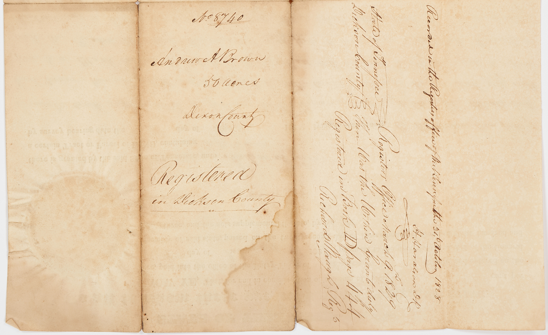 Lot 746: Sam Houston Signed Land Grant, 1827, 2 of 2