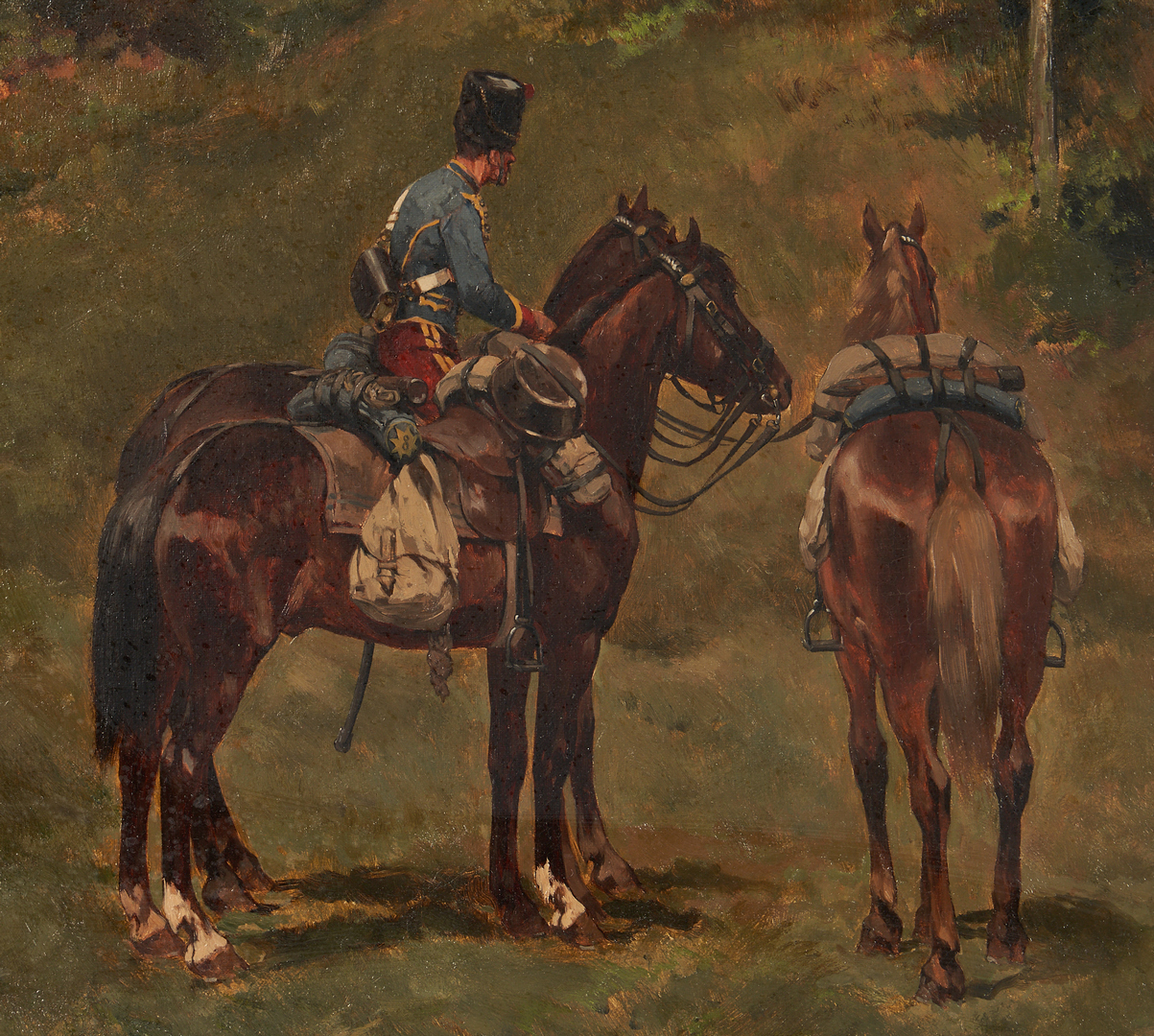 Lot 778: Georges-Louis Hyon O/C Military Painting, Les Eclaireurs