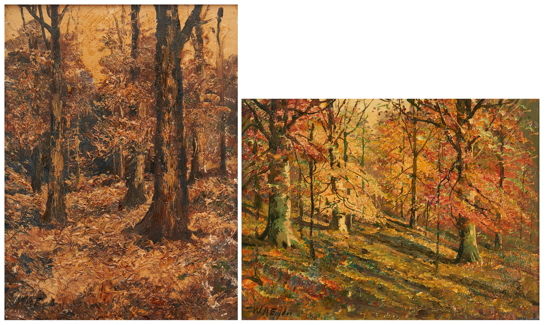 Lot 808: Two (2) William Eyden O/B, Autumn Landscape Paintings