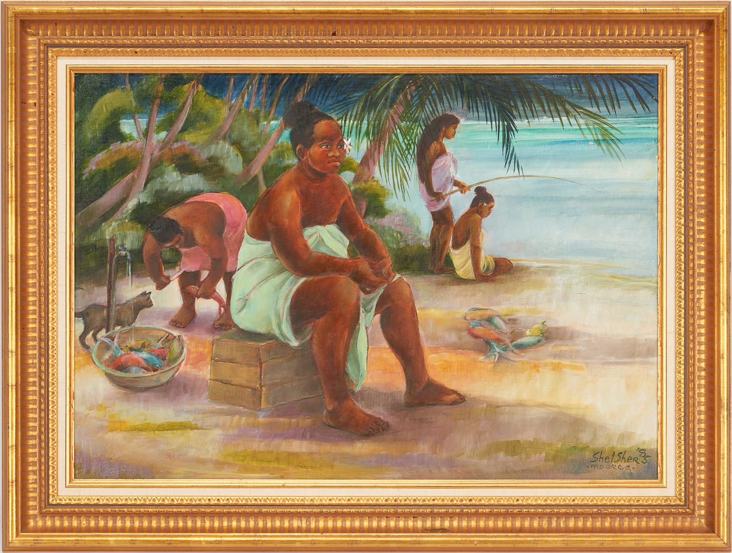 Lot 825: Jean Shelsher O/P French Polynesian Painting, Moorea