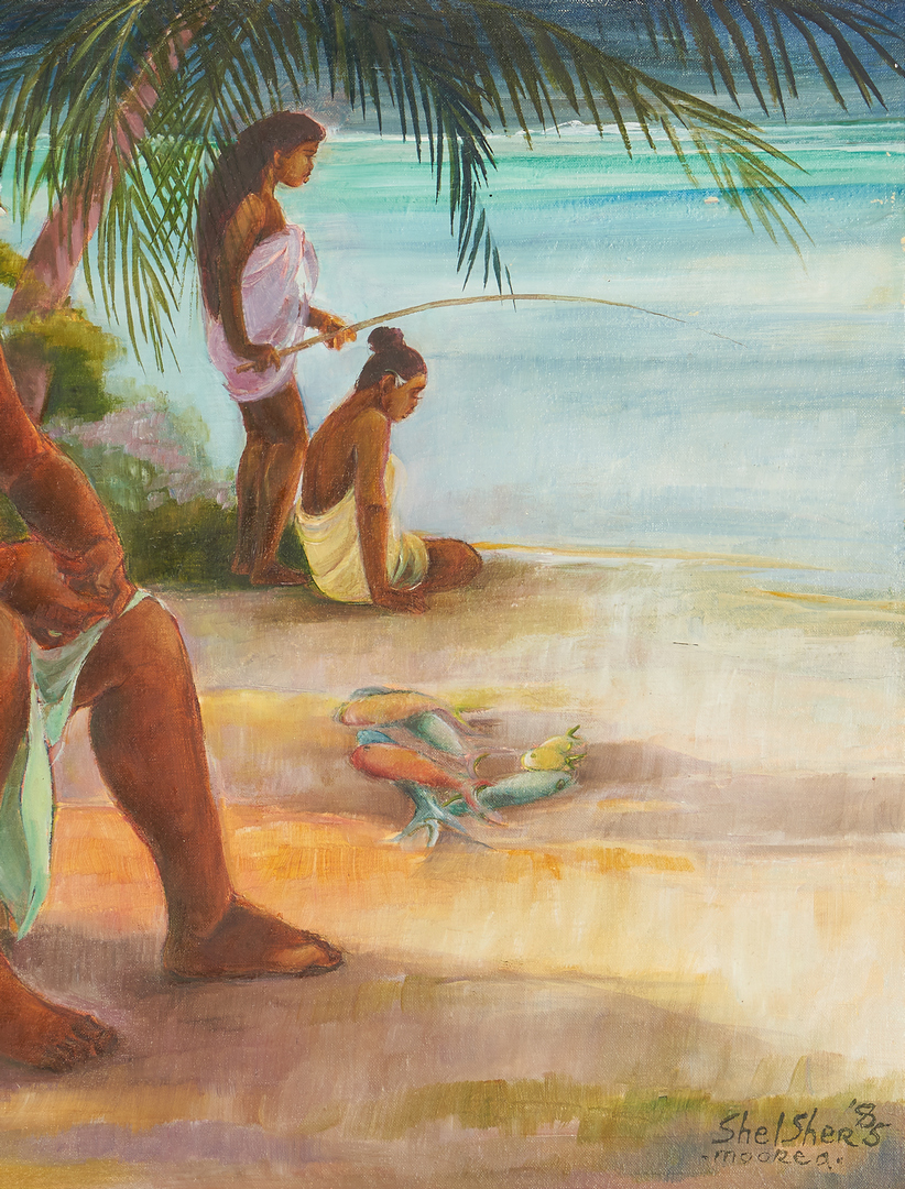 Lot 825: Jean Shelsher O/P French Polynesian Painting, Moorea