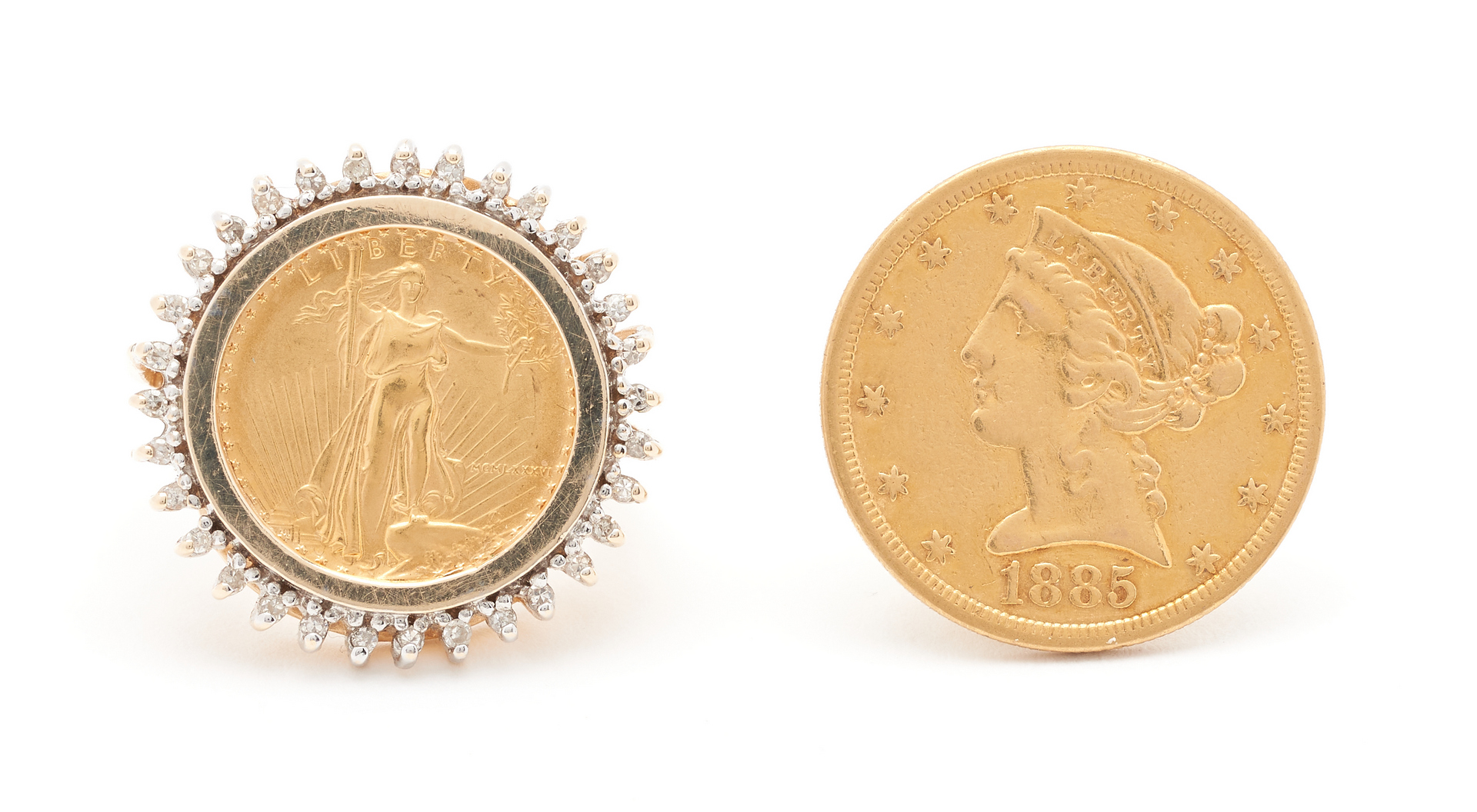 Lot 835: 2 $5 US Mint Gold Coins, incl. 1885 Liberty Head, 1986 American Eagle
