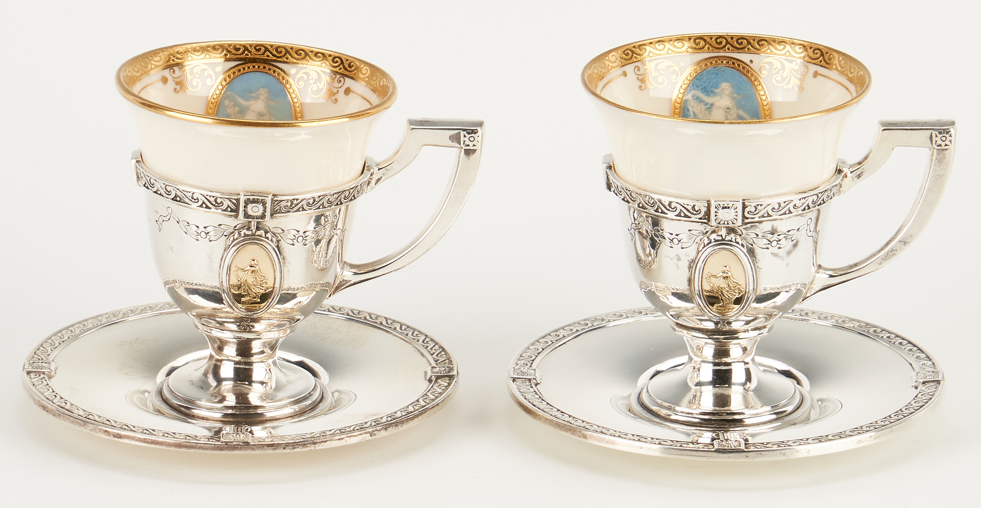 Lot 84: Pompeiian Sterling Silver Tea & Demitasse Cup Set, 22 pcs.