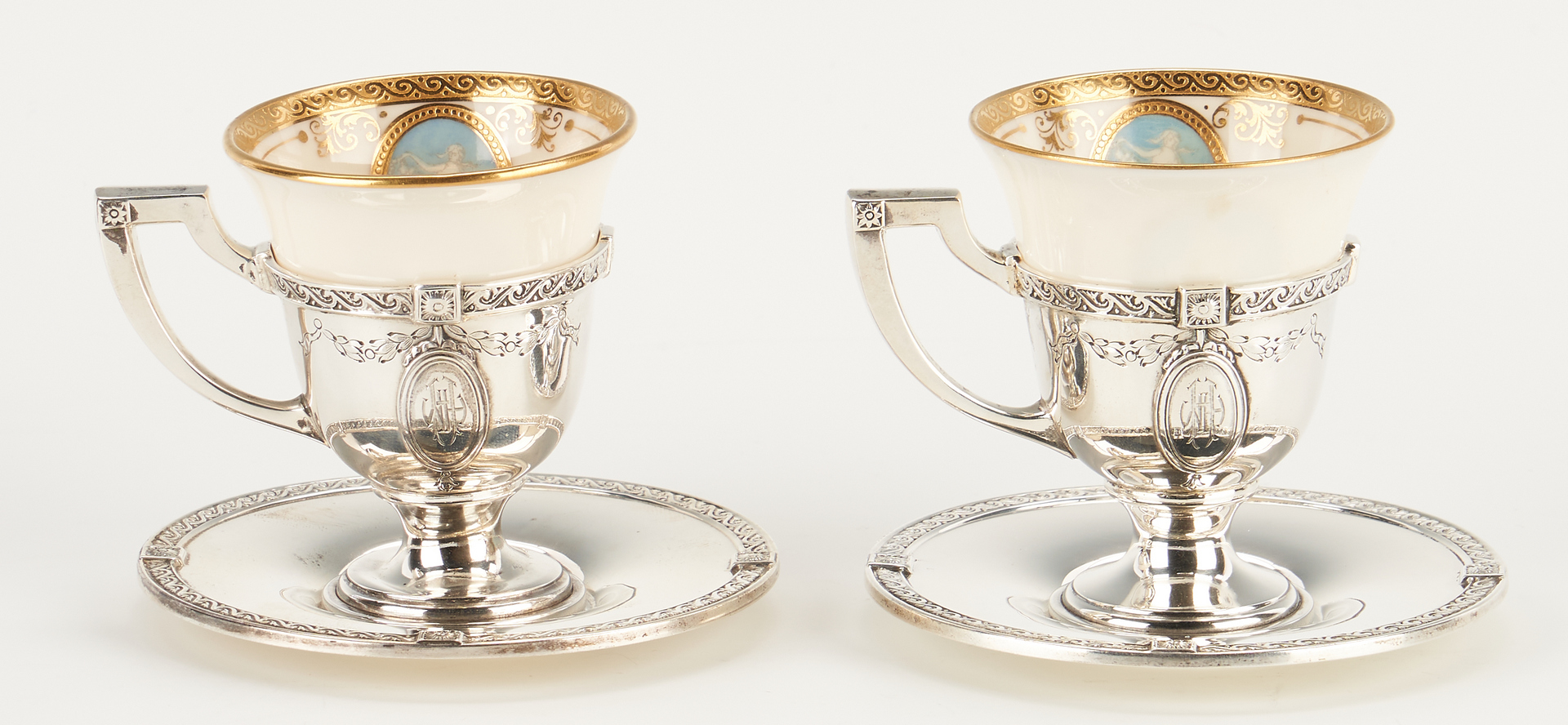 Lot 84: Pompeiian Sterling Silver Tea & Demitasse Cup Set, 22 pcs.