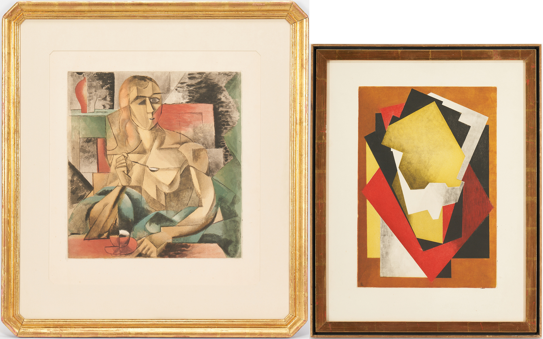 Lot 884: 2 Jacques Villon framed Abstract Prints, Le Gouter and Composition