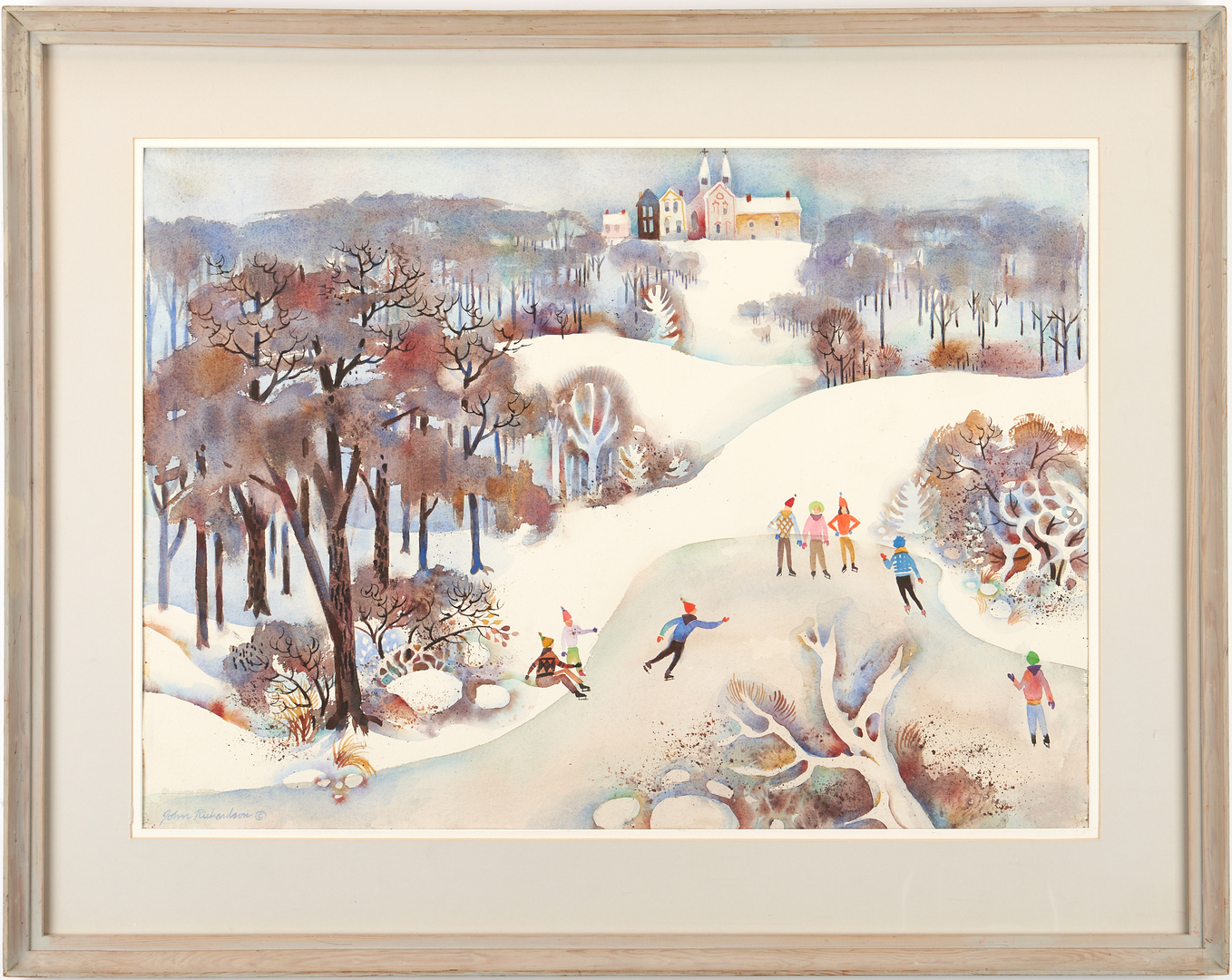 Lot 894: Exhibited John Richardson W/C Winter Scene Painting, Skaters