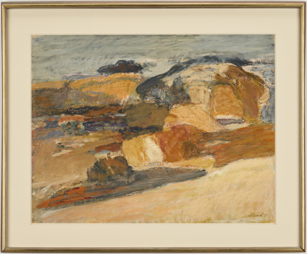 Lot 900: David Lund Abstract Pastel, Forms Along the Beach