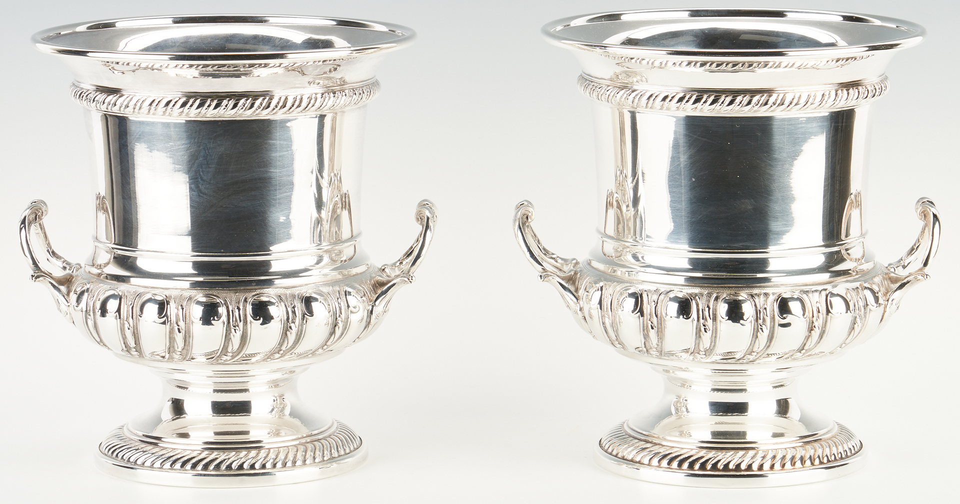 Lot 922: Pair of Regency Style Silver Plated Wine Coolers