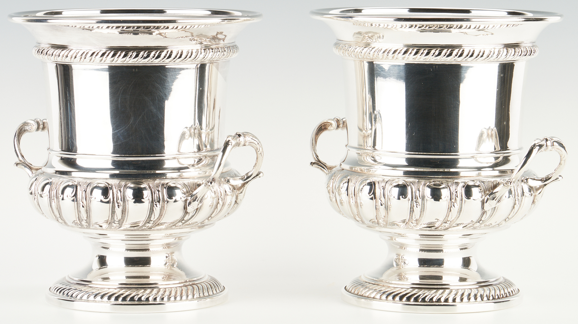 Lot 922: Pair of Regency Style Silver Plated Wine Coolers
