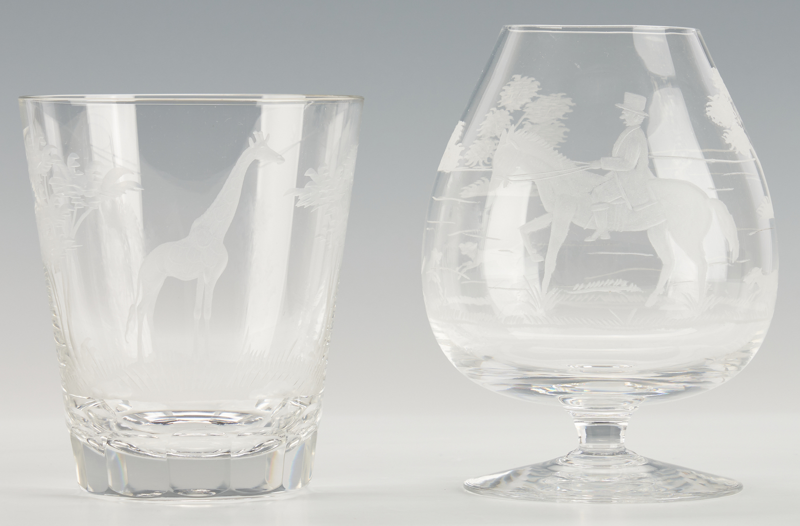 Lot 961: 15 pcs Etched Hunt Theme Crystal incl. Queen Lace and Royal Brierley
