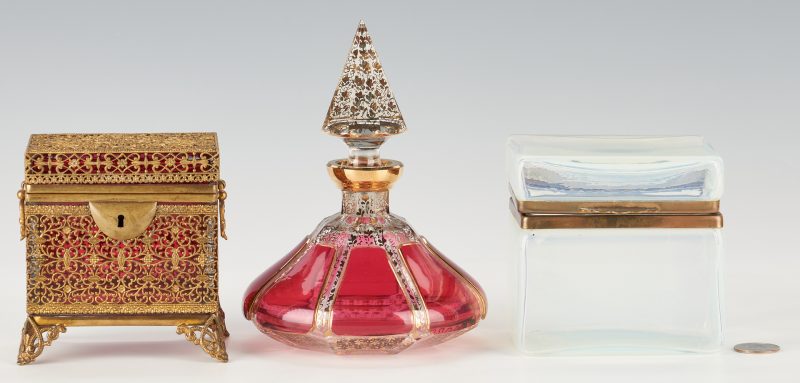 Lot 963: 3 Continental Glass Vanity Items, incl. Moser Perfume