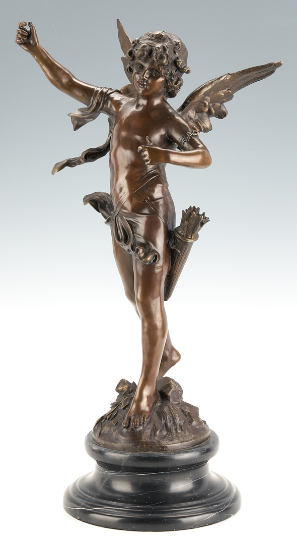 Lot 977: After Auguste Moreau Bronze Cherub Sculpture