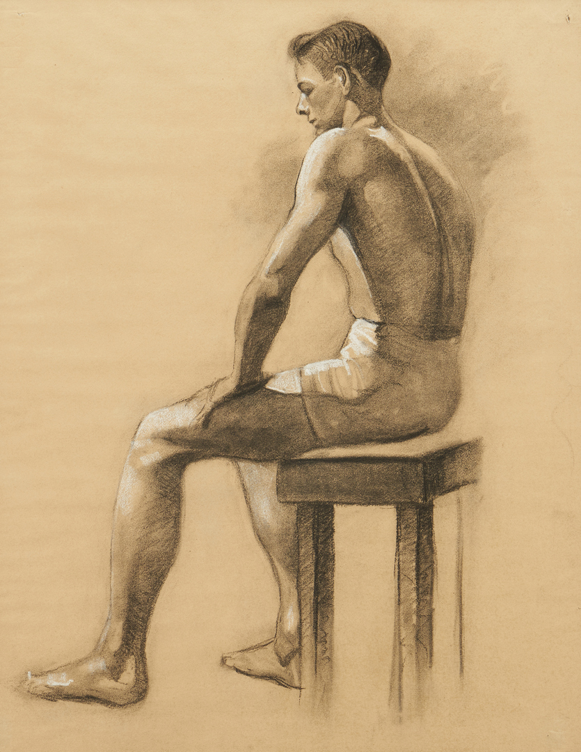 Lot 995: Charles Cagle TN Figurative Painting and Drawing (2 Items)