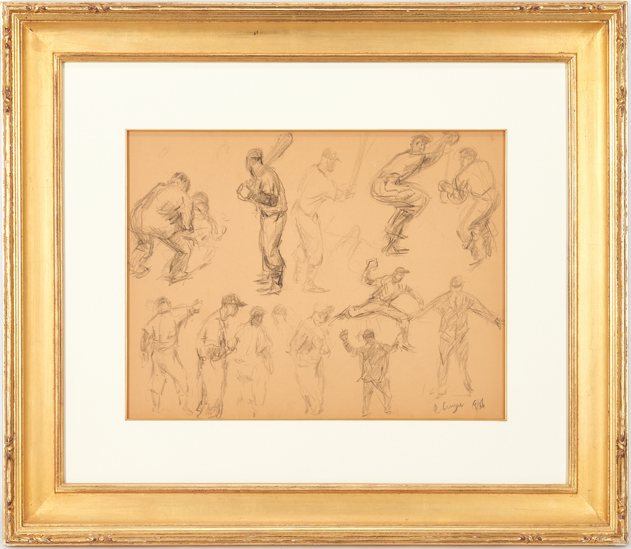 Lot 101: Clyde Singer Drawing, Baseball Players