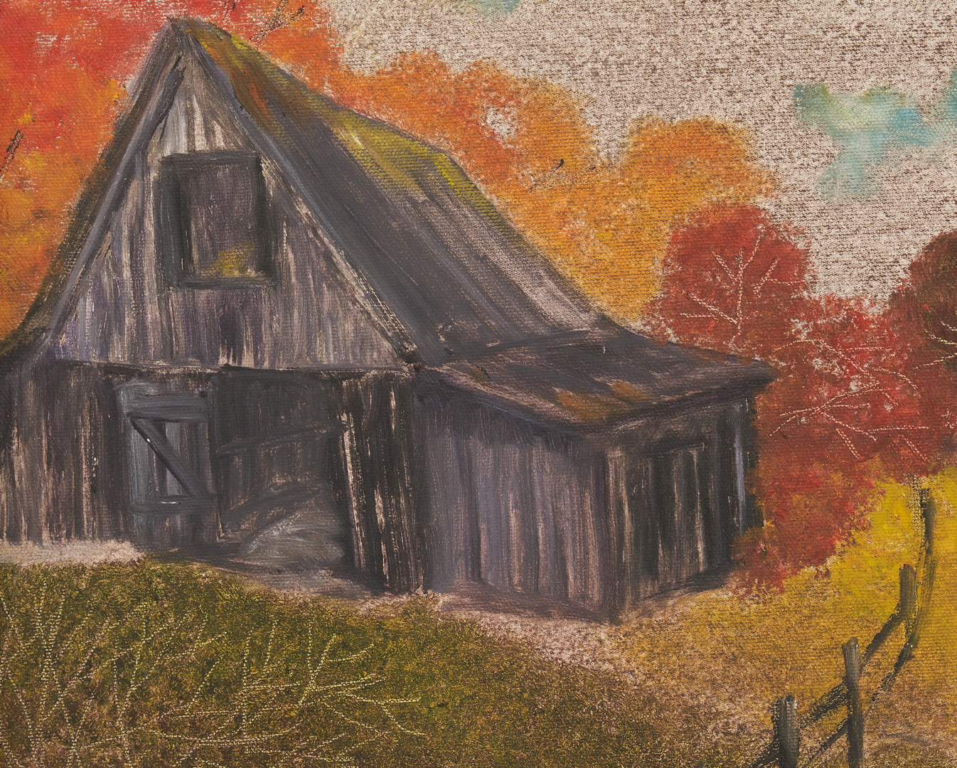 Lot 106: Helen LaFrance O/B Painting, Autumn Landscape with Farmhouses