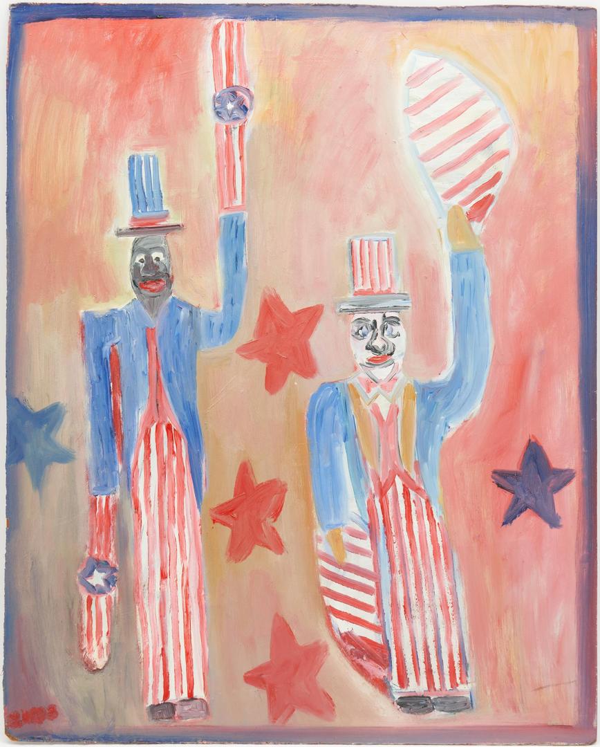 Lot 110: Lilian Webb Outsider Art Painting, Two Uncle Sams