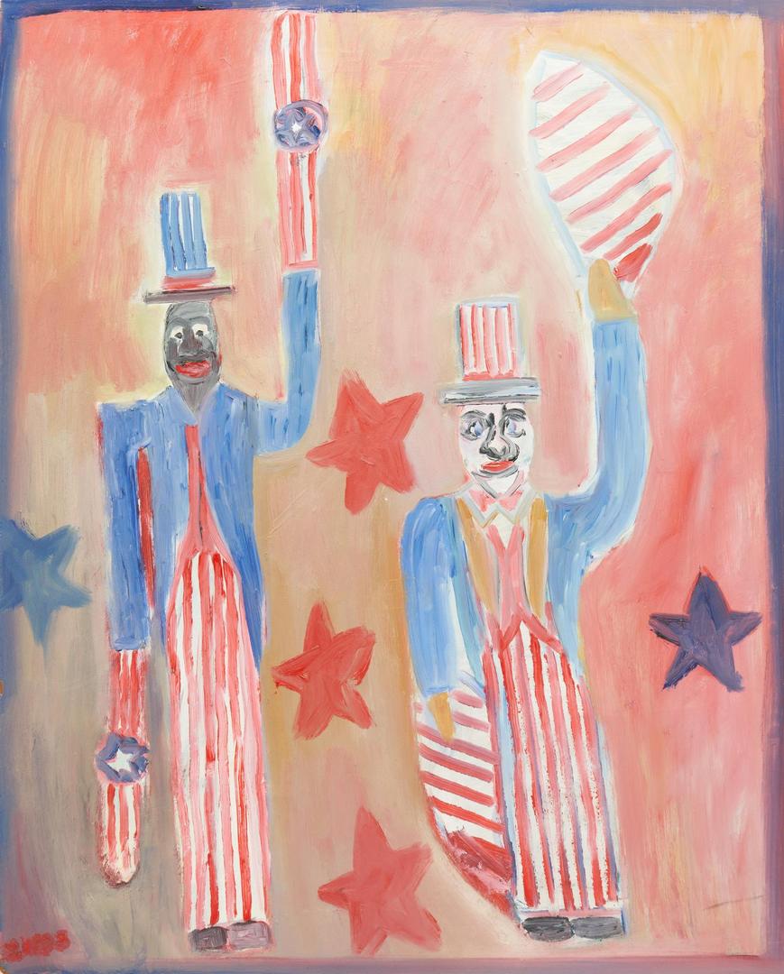 Lot 110: Lilian Webb Outsider Art Painting, Two Uncle Sams