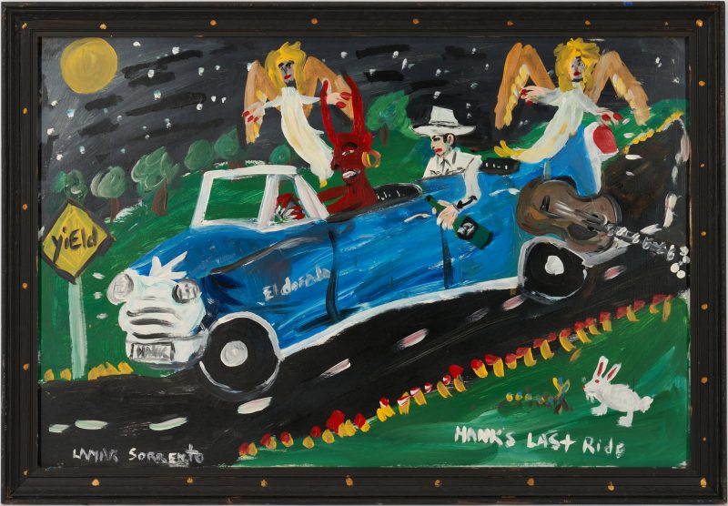 Lot 112: Lamar Sorrento O/B Outsider Art Painting, Hank Wms. Last Ride