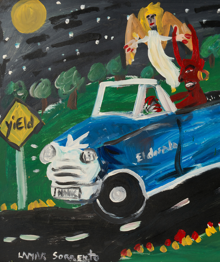 Lot 112: Lamar Sorrento O/B Outsider Art Painting, Hank Wms. Last Ride