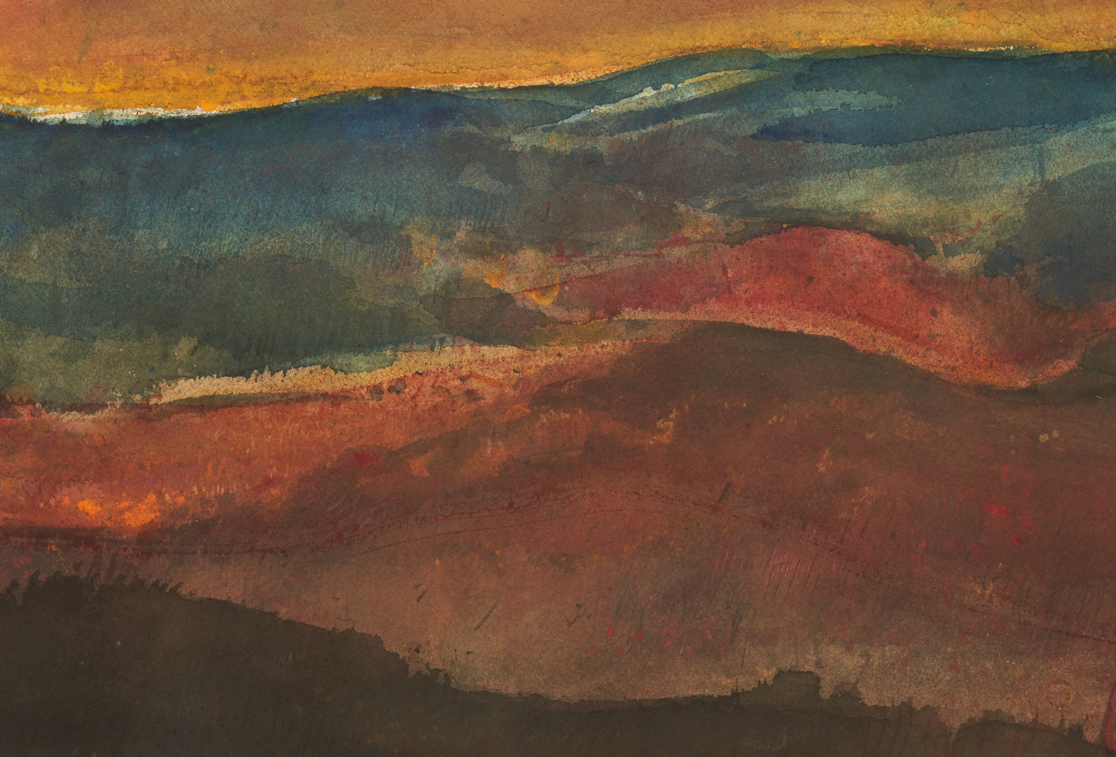 Lot 117: Carl Sublett W/C Expressionist Painting, Mountain Range