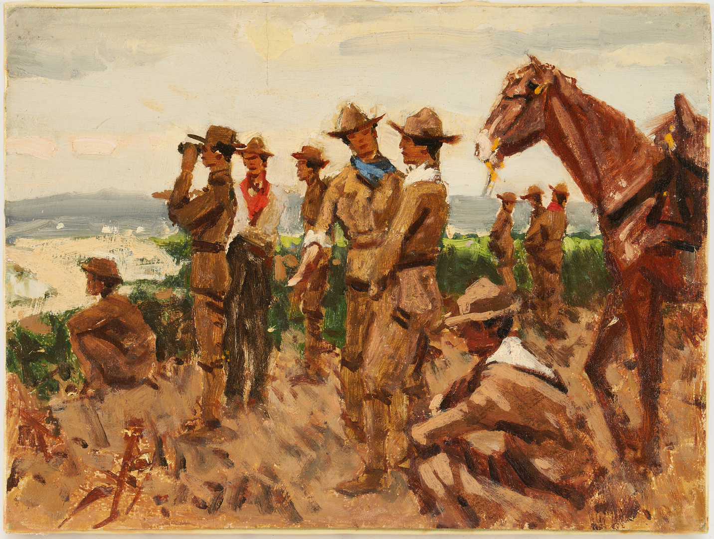 Lot 120: Gilbert Gaul Oil on Canvas, Military Scouting Party