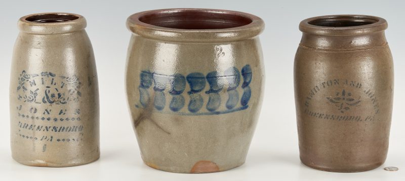 Lot 137: 3 19th C. Stoneware Jars. Incl. 2 Hamilton Gallon Jars