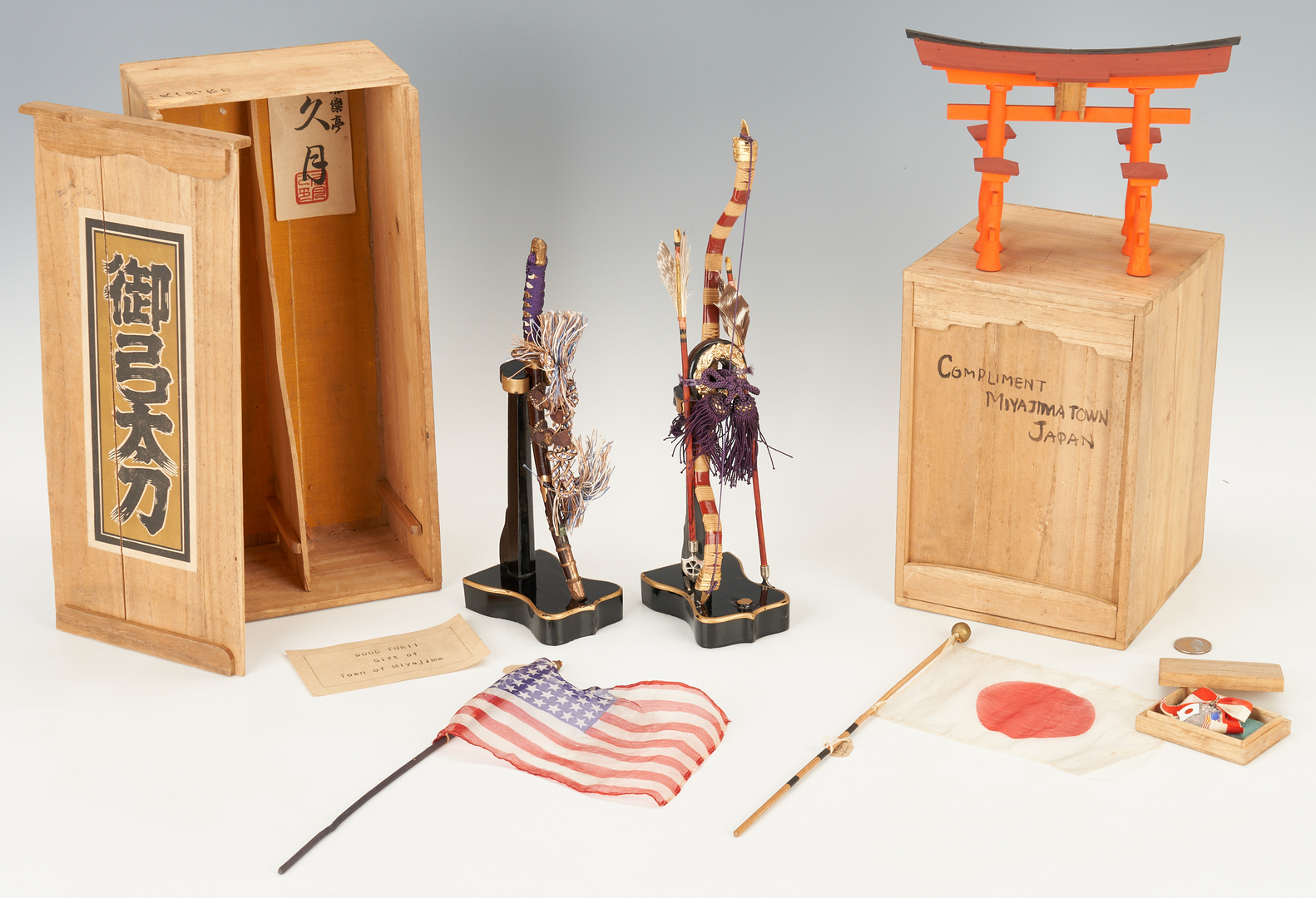 Lot 14: 6 Pre WWII Japanese Presentation Items, incl. Miniature Weapons