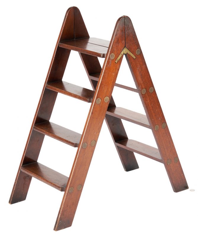 Lot 167: Folding Mahogany Ladder w/ Brass Hardware