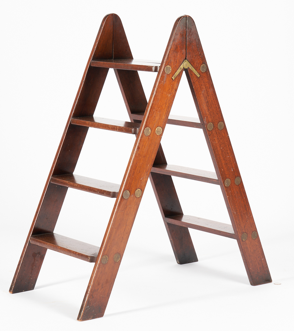 Lot 167: Folding Mahogany Ladder w/ Brass Hardware